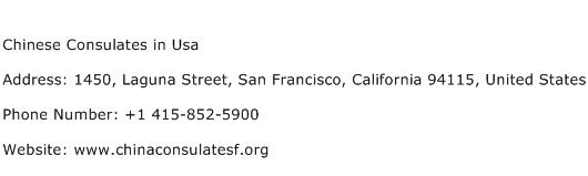 Chinese Consulates in Usa Address Contact Number