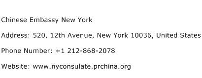 Chinese Embassy New York Address Contact Number