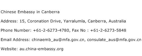 Chinese Embassy in Canberra Address Contact Number