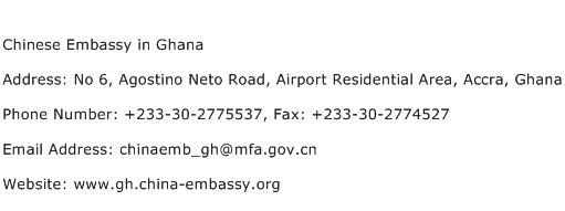 Chinese Embassy in Ghana Address Contact Number