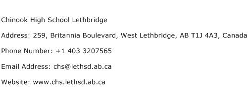 Chinook High School Lethbridge Address Contact Number