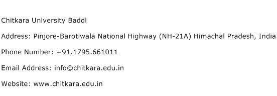 Chitkara University Baddi Address Contact Number