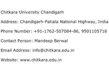 Chitkara University Chandigarh Address Contact Number