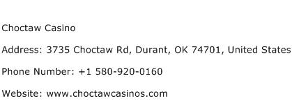 Choctaw Casino Address Contact Number