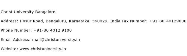 Christ University Bangalore Address Contact Number