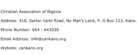 Christian Association of Nigeria Address Contact Number