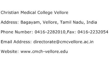Christian Medical College Vellore Address Contact Number