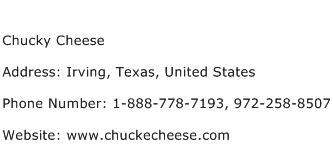 Chucky Cheese Address Contact Number