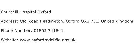 Churchill Hospital Oxford Address Contact Number