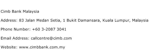 Cimb Bank Malaysia Address Contact Number