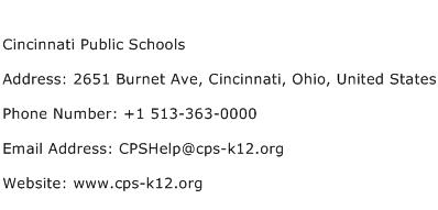 Cincinnati Public Schools Address Contact Number