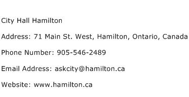 City Hall Hamilton Address Contact Number