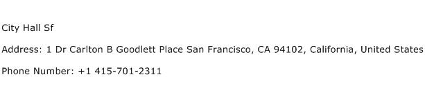 City Hall Sf Address Contact Number
