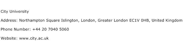 City University Address Contact Number