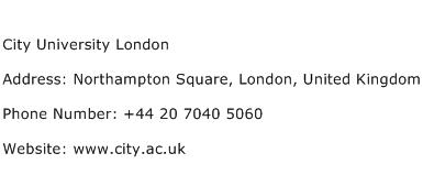 City University London Address Contact Number
