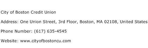 City of Boston Credit Union Address Contact Number
