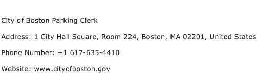 City of Boston Parking Clerk Address Contact Number
