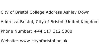 City of Bristol College Address Ashley Down Address Contact Number