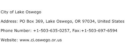 City of Lake Oswego Address Contact Number