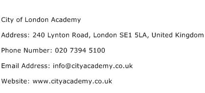 City of London Academy Address Contact Number