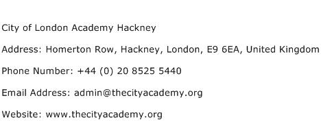 City of London Academy Hackney Address Contact Number
