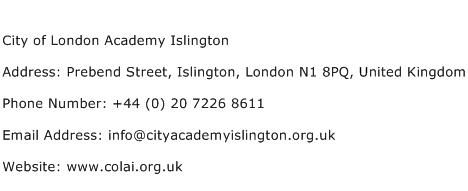 City of London Academy Islington Address Contact Number