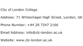 City of London College Address Contact Number