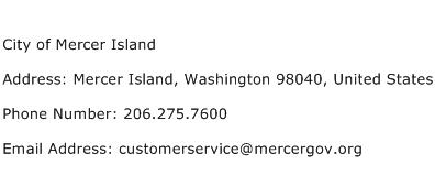 City of Mercer Island Address Contact Number