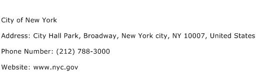 City of New York Address Contact Number