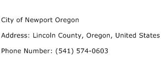 City of Newport Oregon Address Contact Number