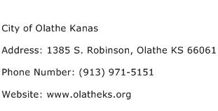 City of Olathe Kanas Address Contact Number