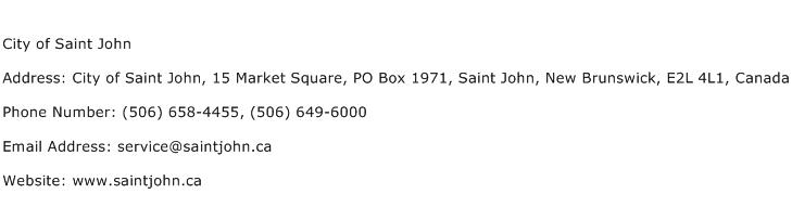 City of Saint John Address Contact Number