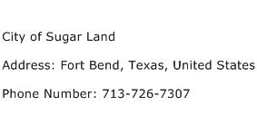 City of Sugar Land Address Contact Number