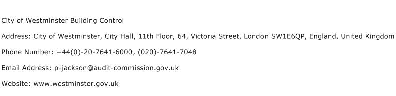 City of Westminster Building Control Address Contact Number