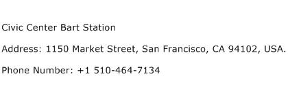 Civic Center Bart Station Address Contact Number