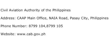Civil Aviation Authority of the Philippines Address Contact Number