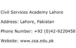 Civil Services Academy Lahore Address Contact Number