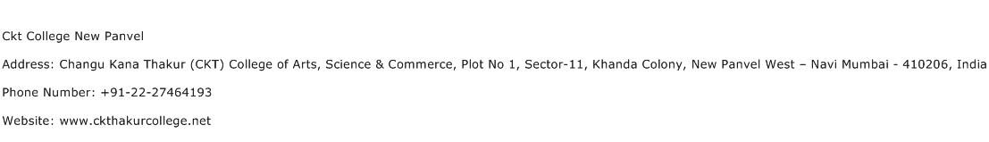 Ckt College New Panvel Address Contact Number