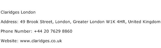 Claridges London Address Contact Number