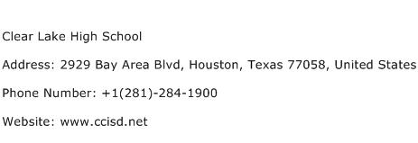 Clear Lake High School Address Contact Number