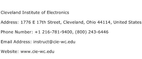Cleveland Institute of Electronics Address Contact Number
