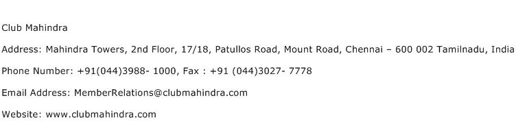 Club Mahindra Address Contact Number