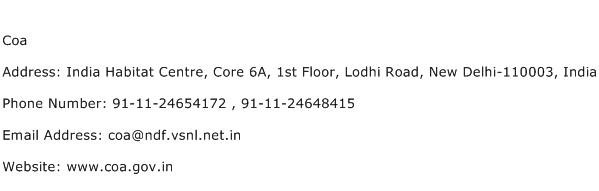 Coa Address Contact Number