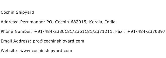 Cochin Shipyard Address Contact Number