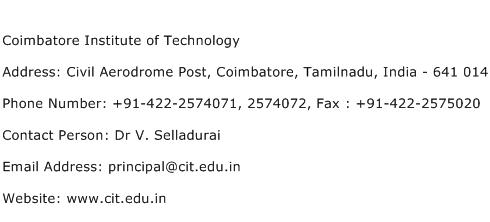 Coimbatore Institute of Technology Address Contact Number