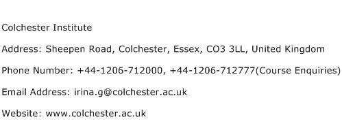 Colchester Institute Address Contact Number