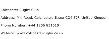 Colchester Rugby Club Address Contact Number