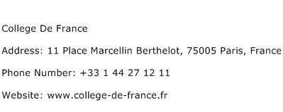 College De France Address Contact Number