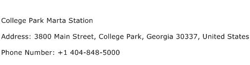 College Park Marta Station Address Contact Number