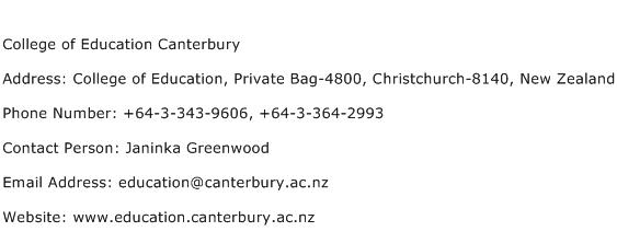 College of Education Canterbury Address Contact Number